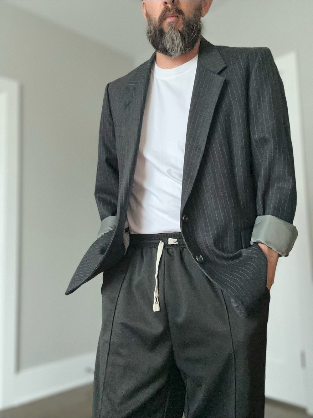 Men's Black Pinstripe Blazer - Classic Tailored Jacket
